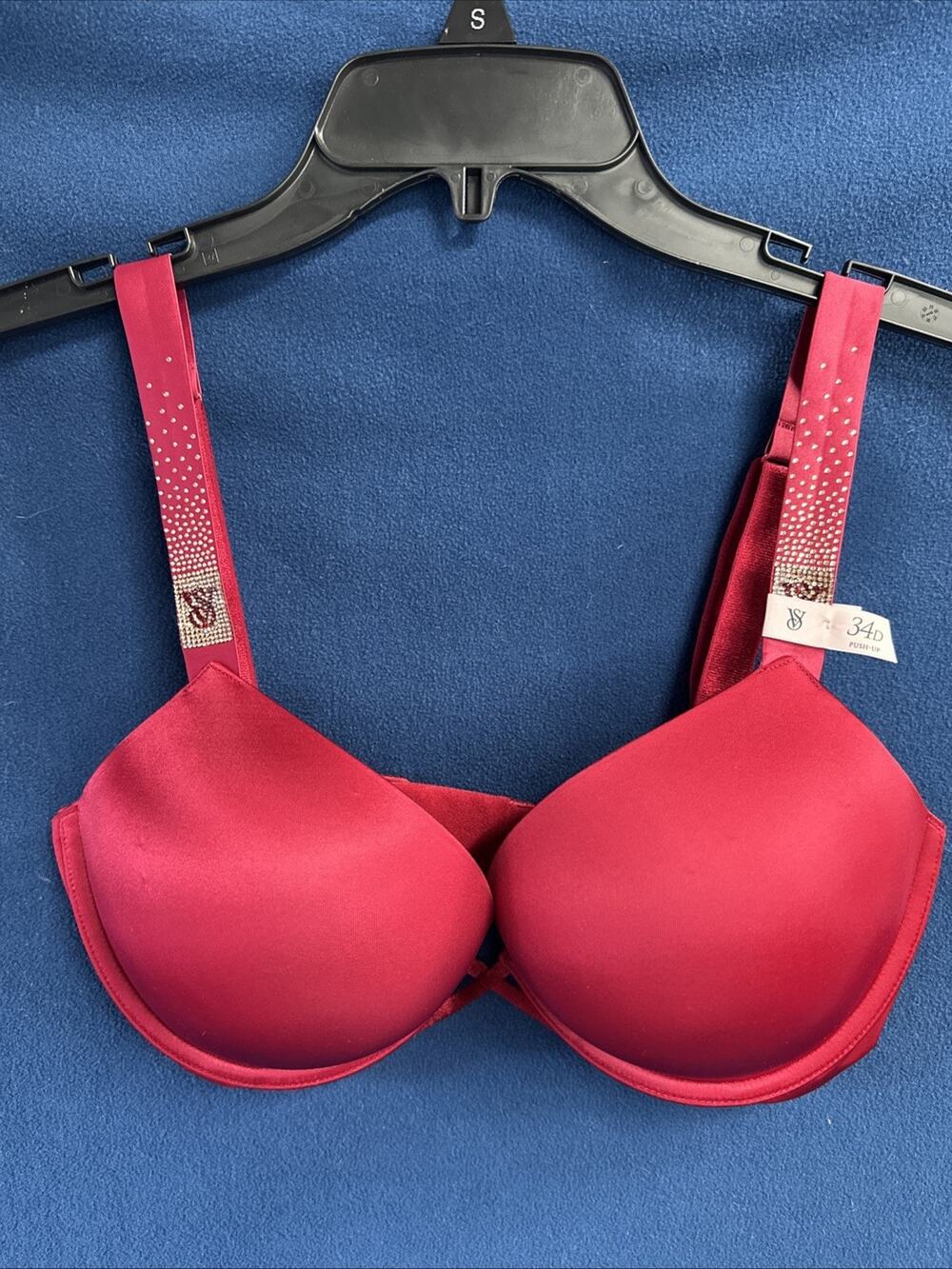 Victoria’s Secret NWT Bombshell Plunge Bra Rhinestones Red 34D Retail $70